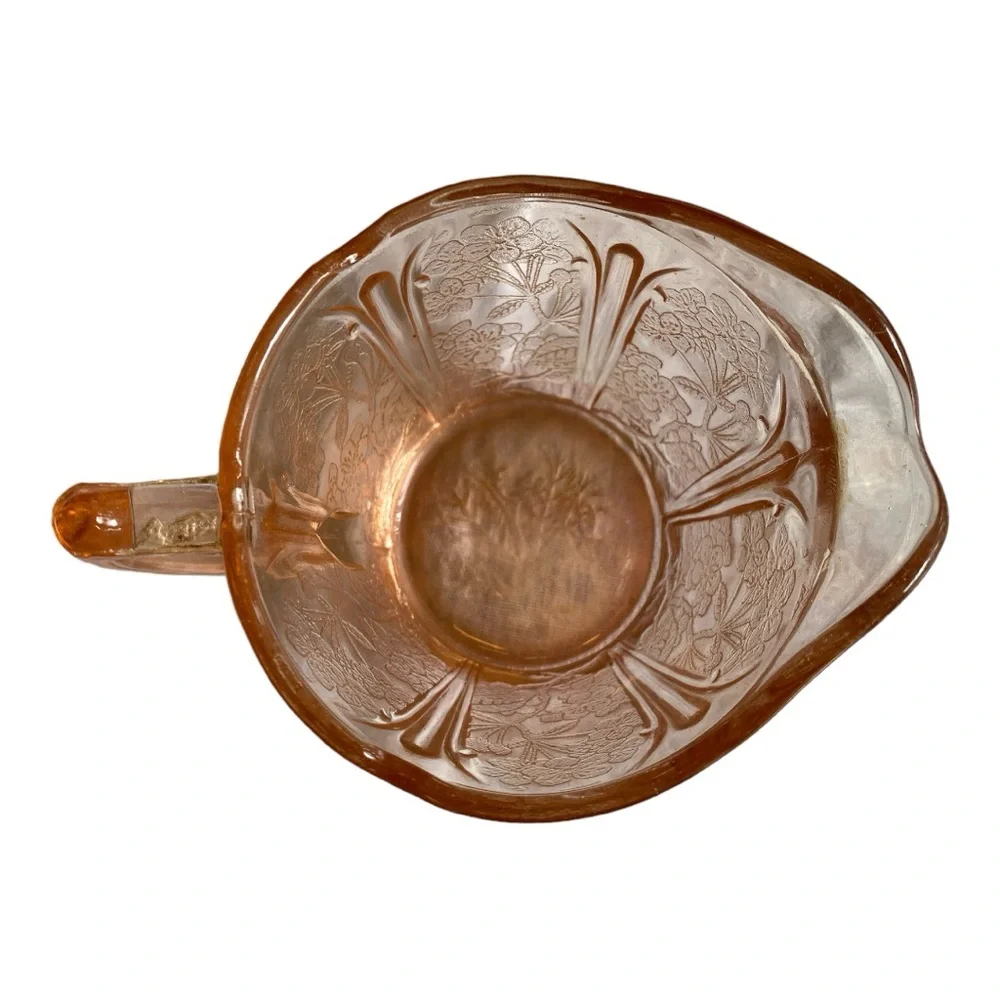 Vintage Pink Depression Glass Cherry Blossom Creamer & Sugar Set Jeannette 1930s